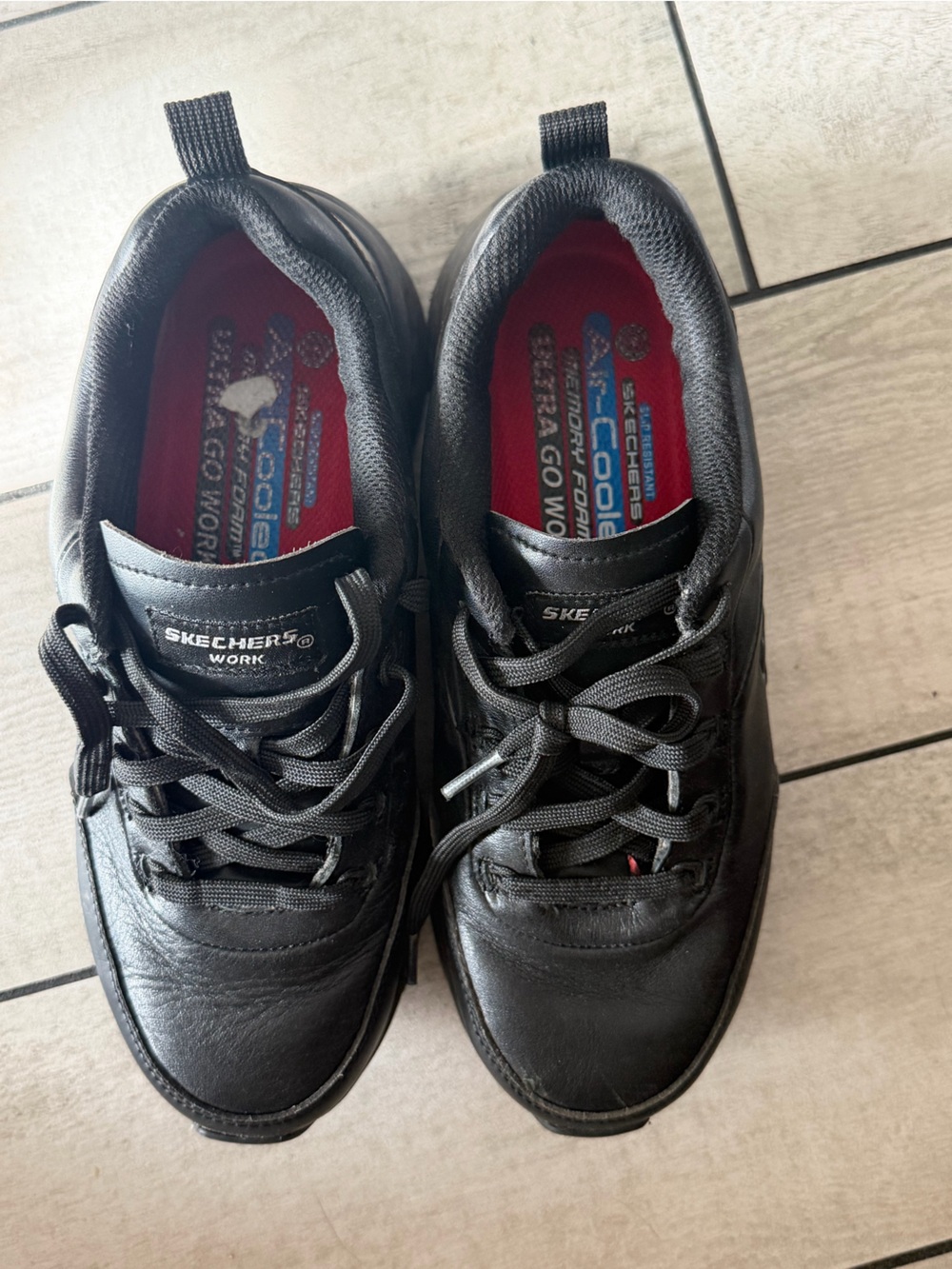 Skechers Black Athletic Work Sneakers with Red Insole Accent